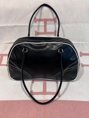 Prada Bowler Bag! Vitello Daino leather Prada Shoulder Bag with White Trim!